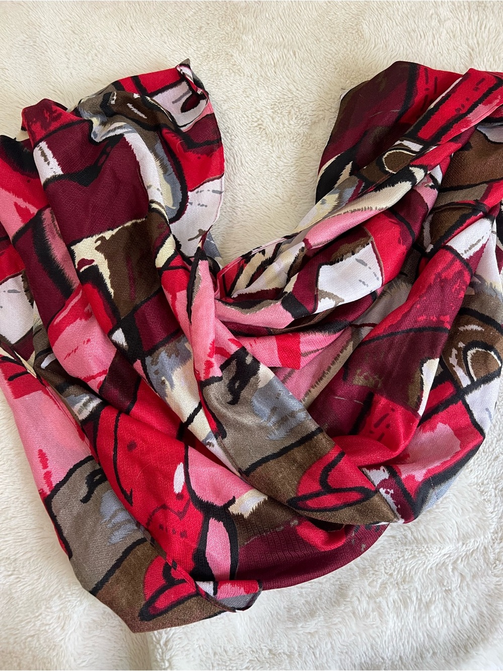 Women's Abstract Print Infinity Scarf - Red Pink - Picture 1 of 2